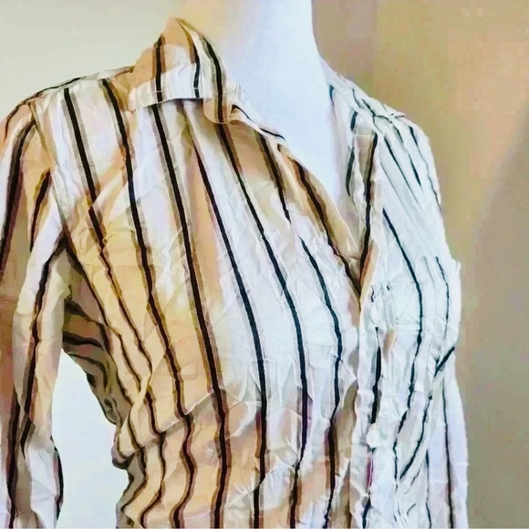 Frank & Eileen - The Barry Button Down Shirt in cream with camel stripe - Picture 5 of 15